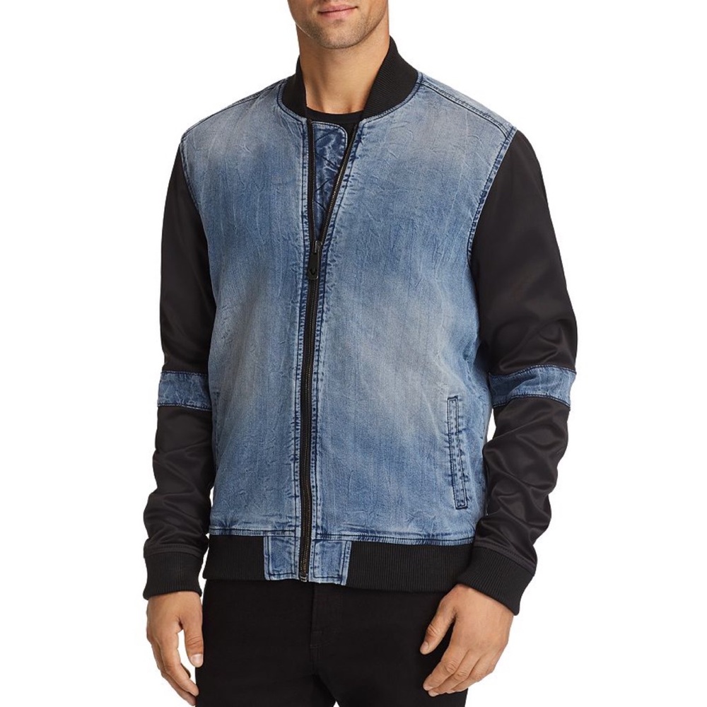New True Religion Men Denim Black Satin Zip Up Jacket